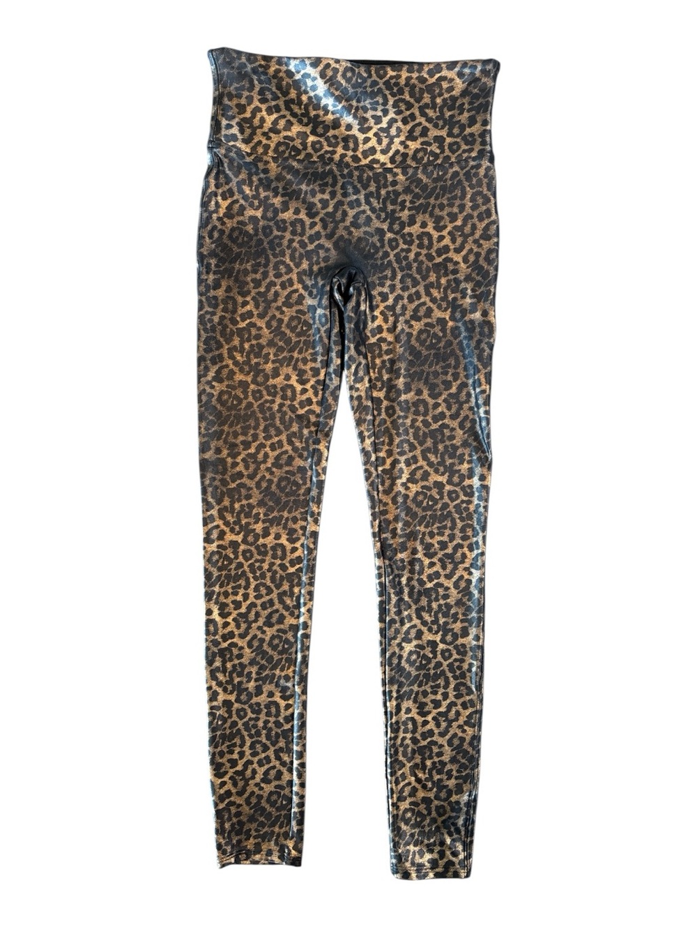 SPANX Glossy Leopard Print Leggings in Brown and Black - Picture 1 of 4